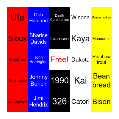 Native American Heritage Month Bingo Card