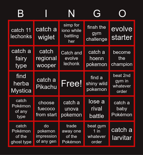 pokemon gen 9 bingo Challenge Bingo Card