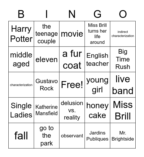 miss brill bingo Card
