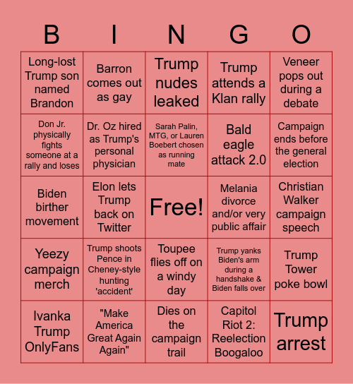 2024 Trump Campaign Bingo Card