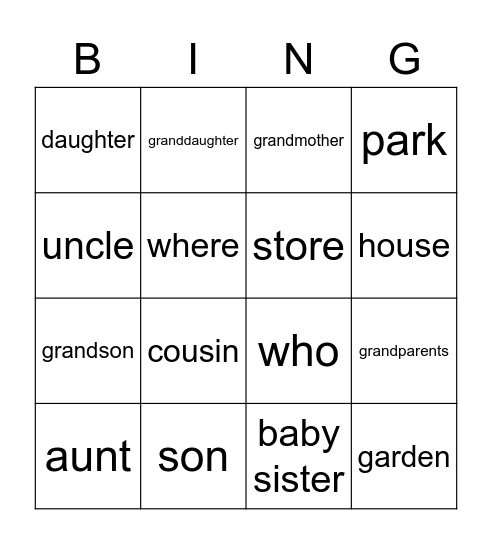 family Bingo Card