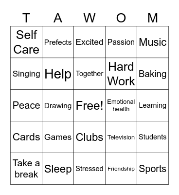 TAWOM Wellness Bingo Card