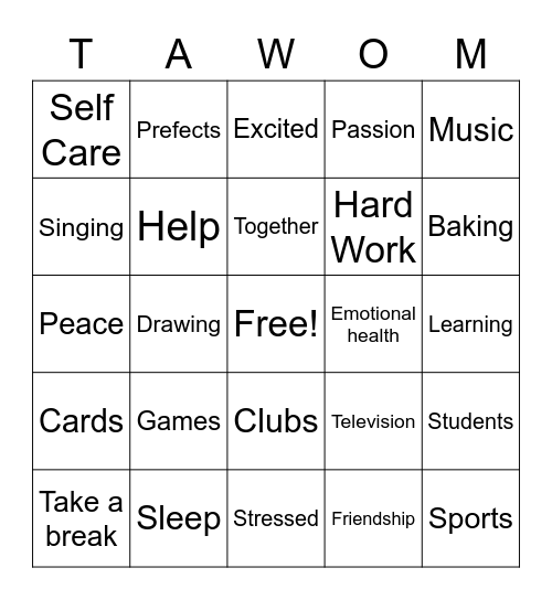 TAWOM Wellness Bingo Card