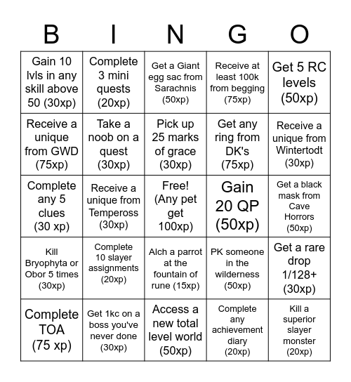 The Lounge OSRS Bingo Card