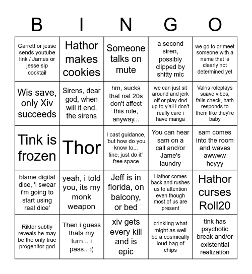 Shah-Bing Bingo Card