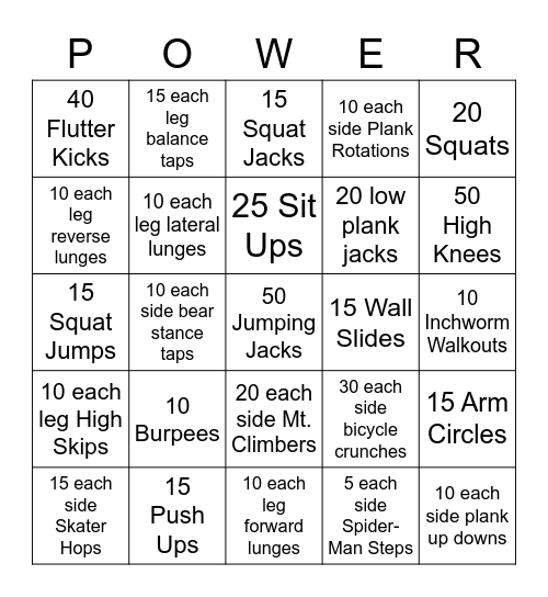 POWER Bingo Card