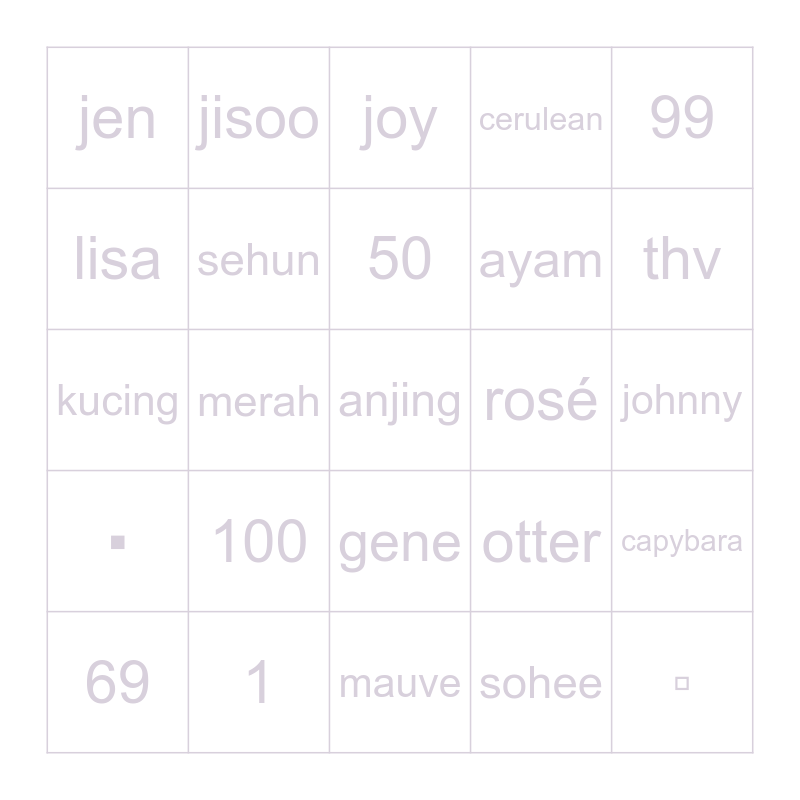 k Bingo Card