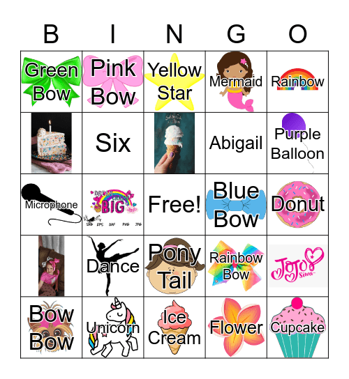 Jojo Siwa Bingo Card