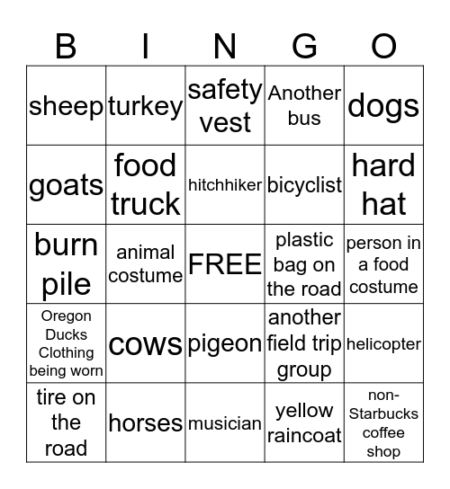 Bus Bingo Card