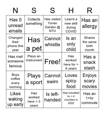 Icebreaker Bingo Card