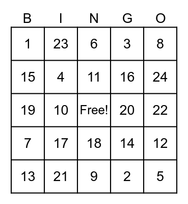 Hotel Fun Bingo Card