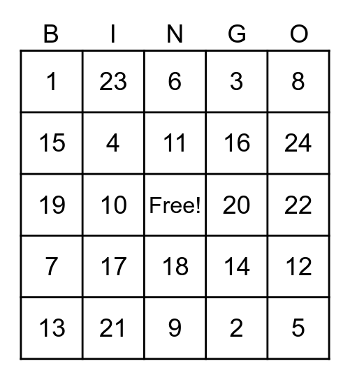 Hotel Fun Bingo Card