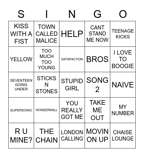 782 UK GUITAR ANTHEMS Bingo Card