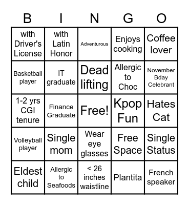Human Bingo Card