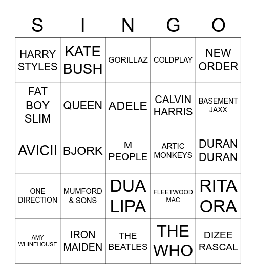 783 MICHELLE’S UK BAND ESSENTIALS Bingo Card