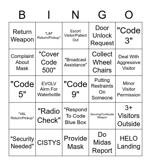 YRMC Graveyard Security Bingo Card