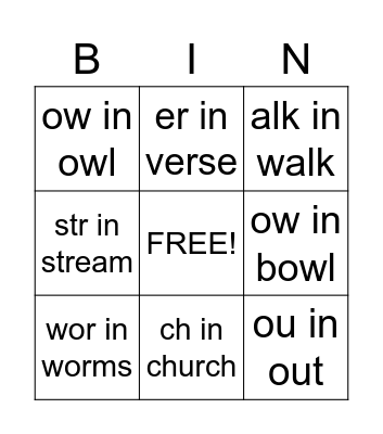 Phonics Chart 9 Bingo Card