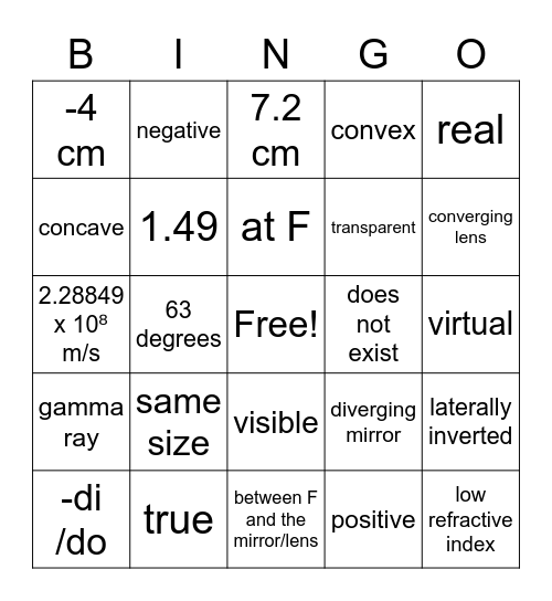 Gr 10 Bingo Card