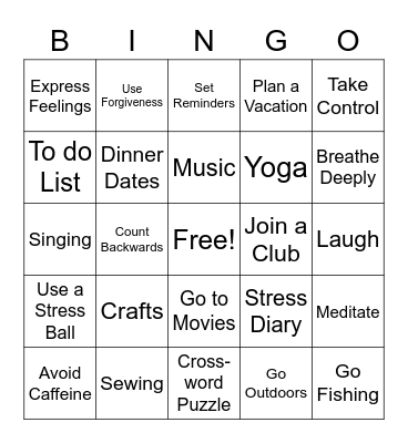 Positive Ways to Relieve Stress Bingo Card