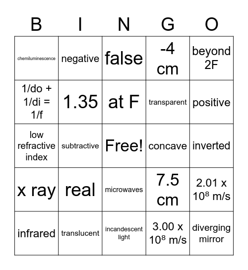 Gr 10 Bingo Card