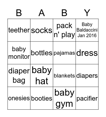 Baby Gift Bingo Card