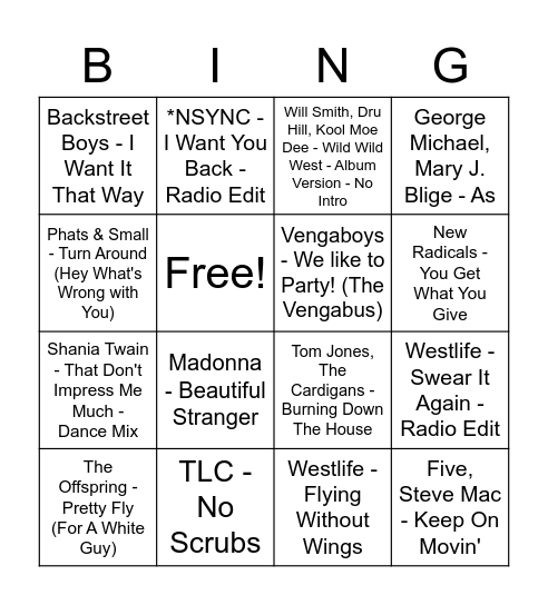 1999! Bingo Card