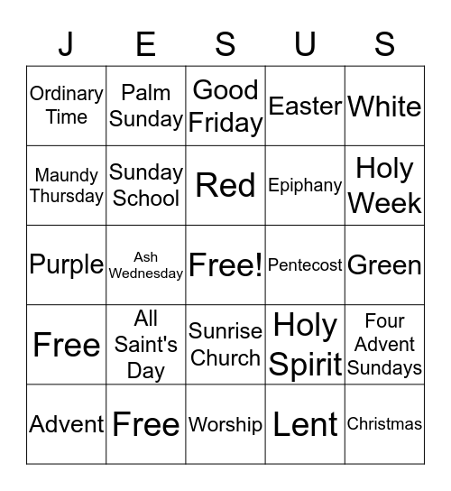 Liturgical Calendar Bingo Card