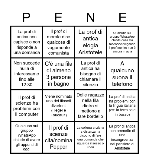 Una giornata a filosofia Bingo Card