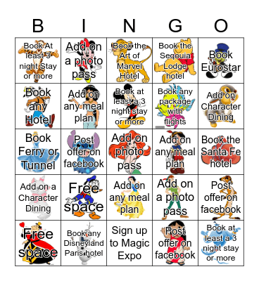 Disney Character Bingo Card