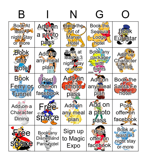 Disney Character Bingo Card