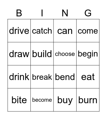 IRREGULAR VERBS 1/4 Bingo Card