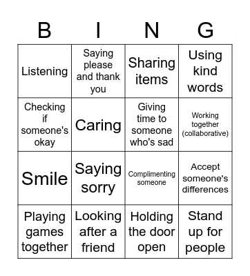 Kindness Bingo Card