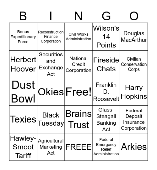 Roaring 20 Bingo Card