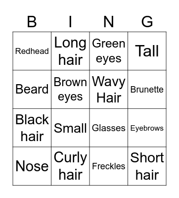 Physical description Bingo Card