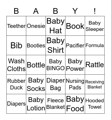 Baby Shower Bingo Card
