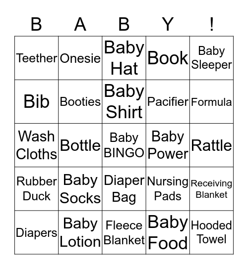 Baby Shower Bingo Card