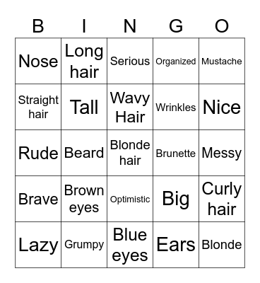 Physical description Bingo Card