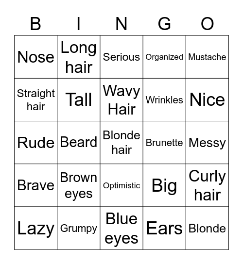 Physical description Bingo Card