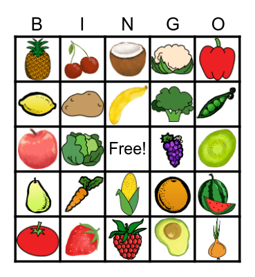 FRUIT and VEGETABLES Bingo Card