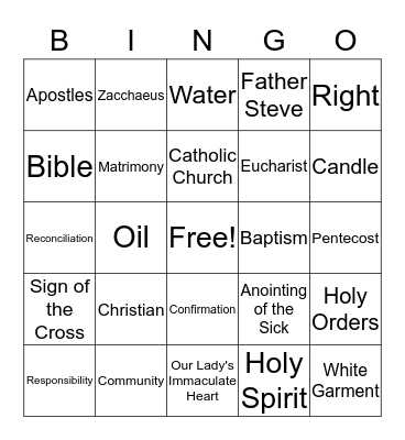 Rite of Enrollment Rewiew Bingo Card