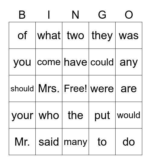 Heart Words 1-17 Bingo Card