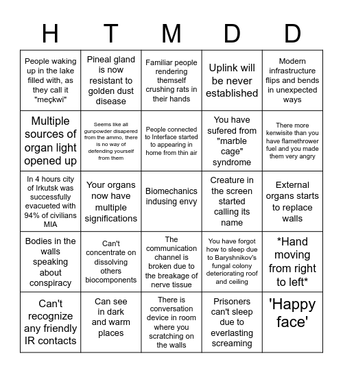 High-Thread Mind Defragmentation Disease Bingo Card