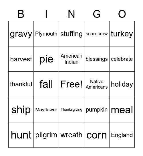 Thanksgiving Bingo Card