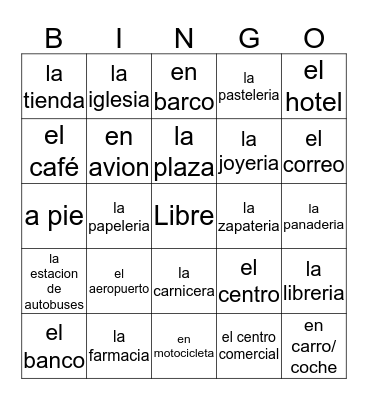 Spanish Bingo Card