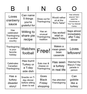 Thanksgiving Bingo! Bingo Card