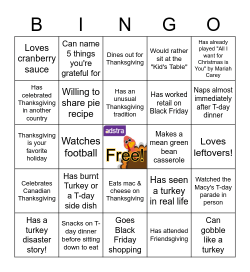 Thanksgiving BINGO!! Bingo Card