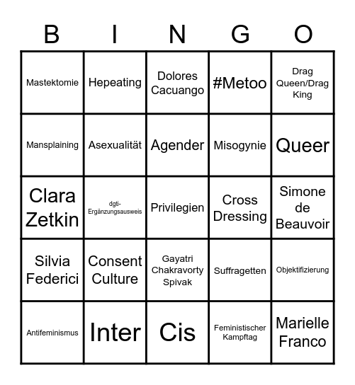 Feministisches Bingo Card