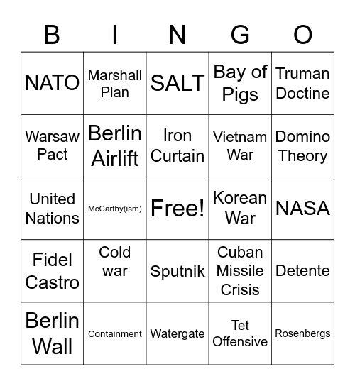 SS 8 Cold War Bingo Card