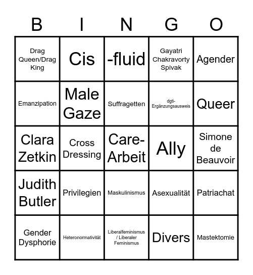 Feministisches Bingo Card