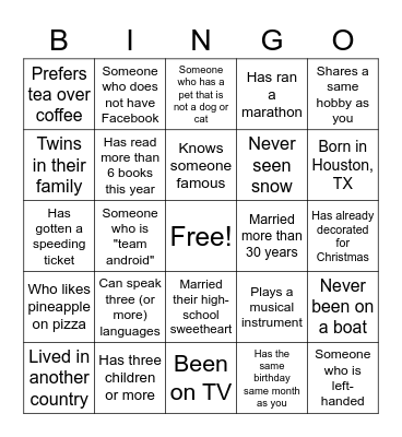 Getting To Know ? Bingo Card